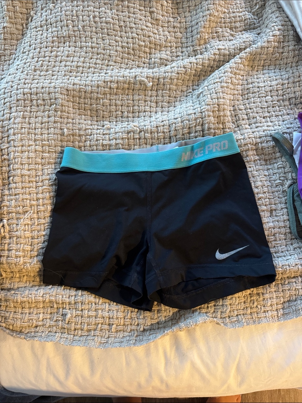 Nike Black Workout Shorts with Teal Waistband